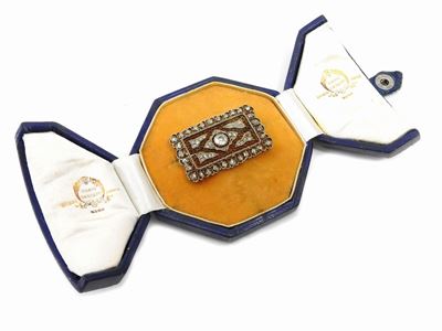 Spilla Mario Buccellati in Oro Giallo e Argento con Diamanti