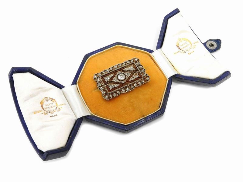 Spilla Mario Buccellati in Oro Giallo e Argento con Diamanti