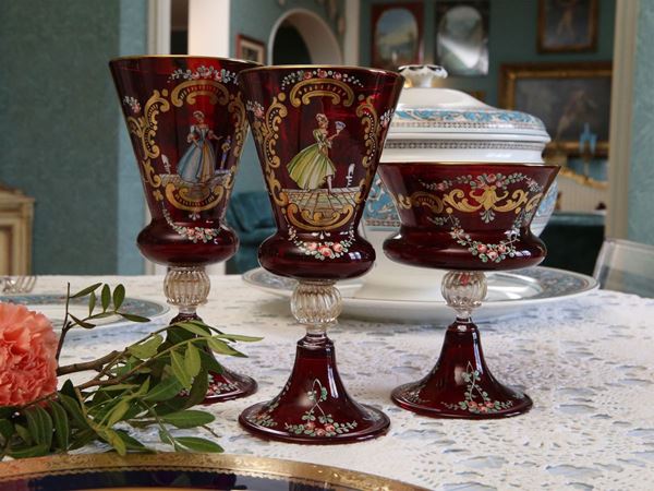 Servizio di bicchieri in vetro soffiato di Murano