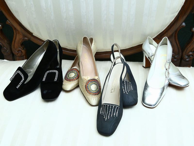 Lotto di Scarpe Vintage in Pelle, Seta e Velluto