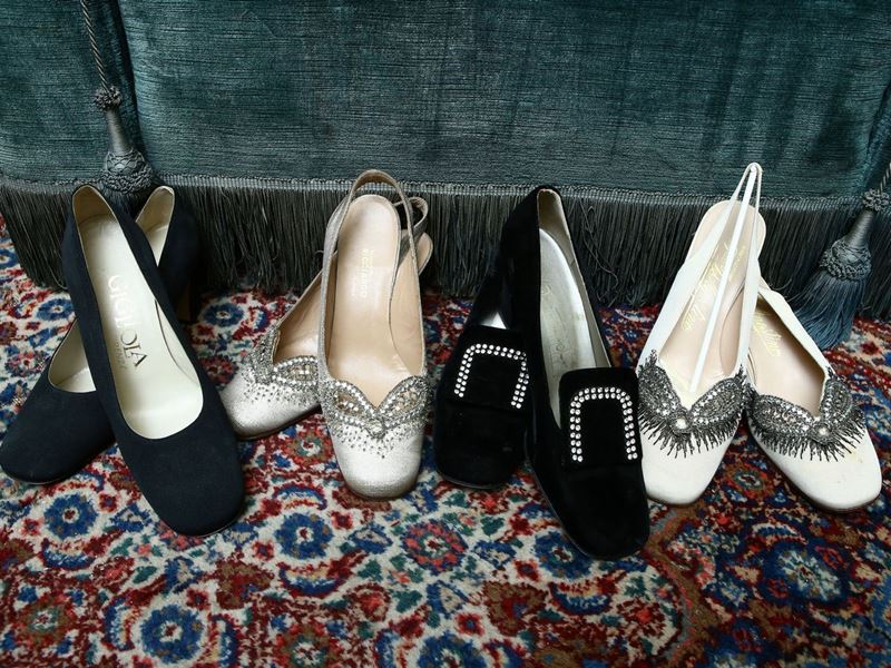 Lotto di Scarpe Vintage in Pelle, Tessuto e Velluto