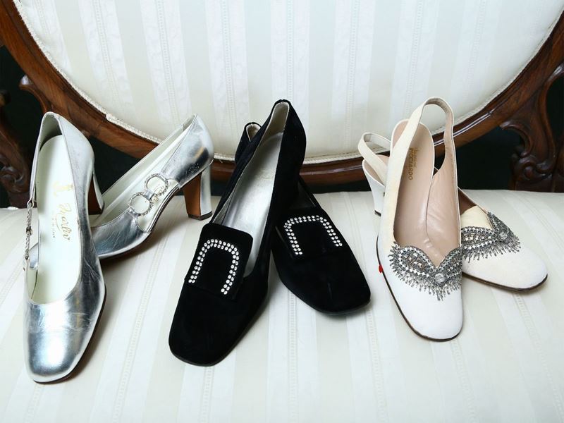 Lotto di Scarpe Vintage in Pelle, Tessuto e Velluto