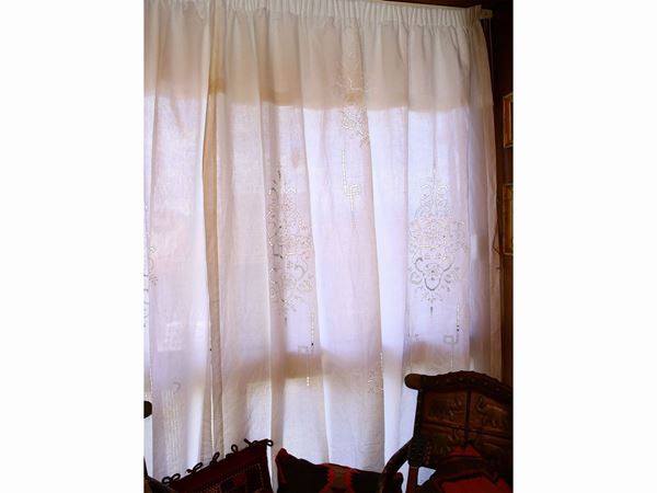 Pair of white linen curtains