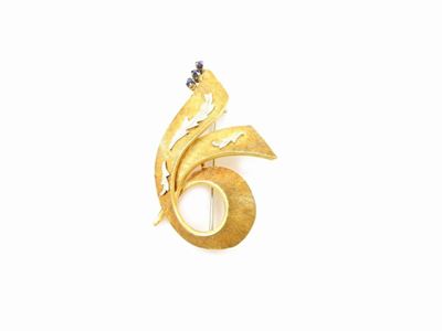 Spilla in Oro Giallo e Bianco con Zaffiri