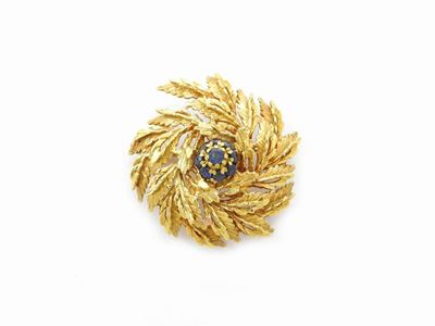 Spilla in Oro Giallo con Zaffiri