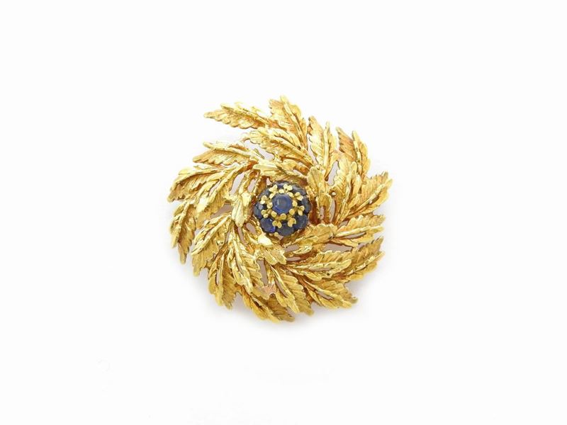 Spilla in Oro Giallo con Zaffiri
