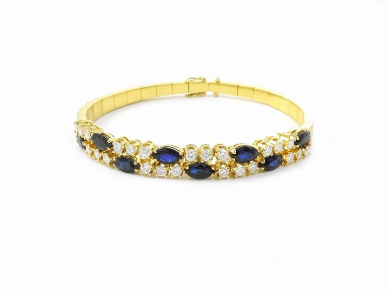 Bracciale in Oro Giallo con Diamanti e Zaffiri