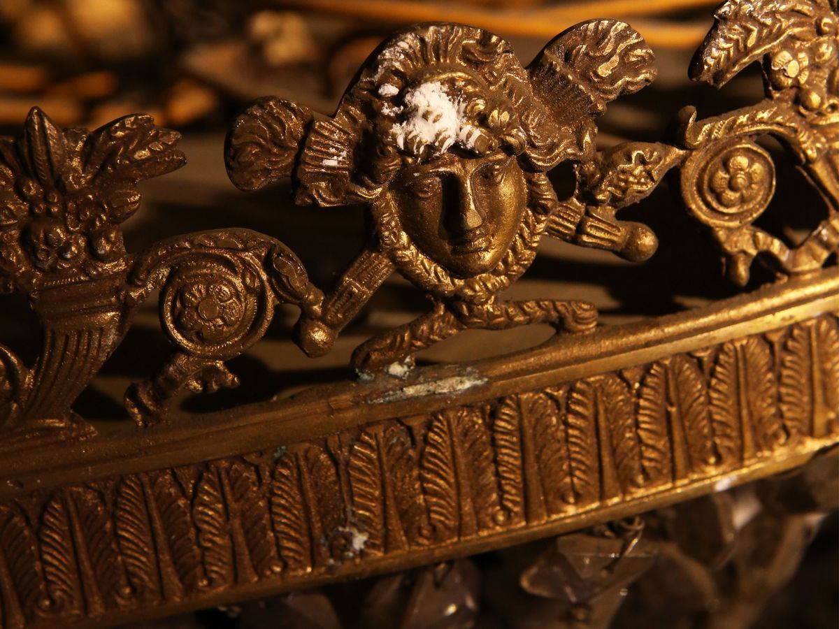 Plafoniera a Paniere in Bronzo Dorato e Vetro