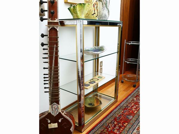 Etagere in chromed metal and brass