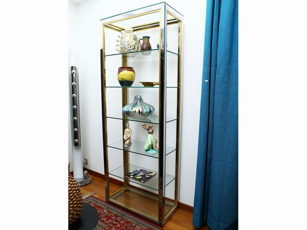 Bookcase in chromed metal and brass