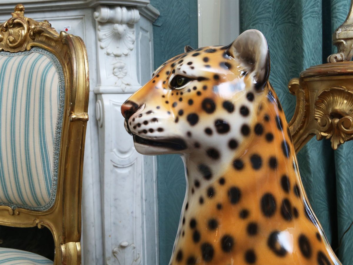Leopardo a Grandezza Naturale in Terraglia Policroma di Bassano