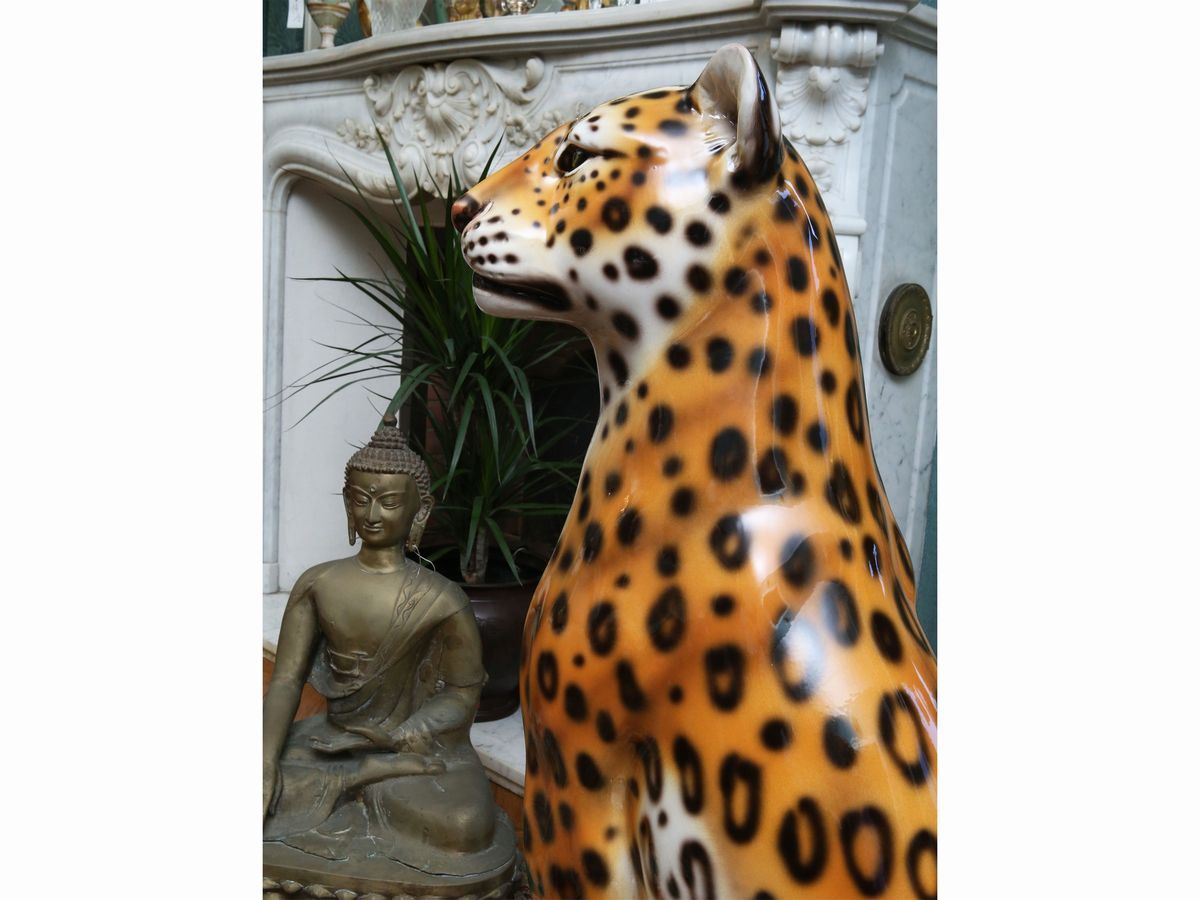 Leopardo a Grandezza Naturale in Terraglia Policroma di Bassano