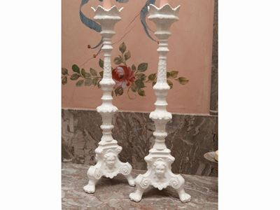 Coppia di Candelileri in Terraglia di Bassano