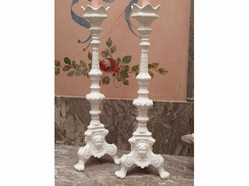Coppia di Candelileri in Terraglia di Bassano