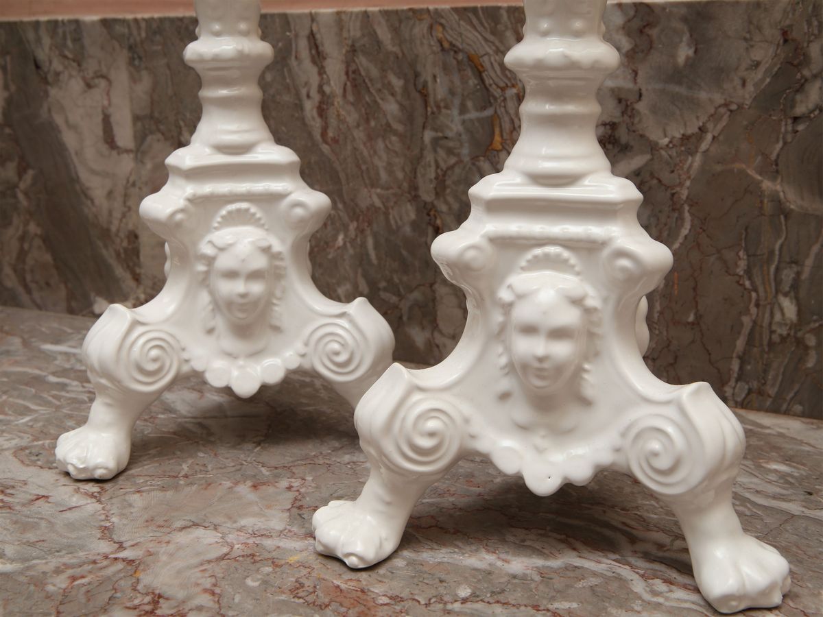 Coppia di Candelileri in Terraglia di Bassano