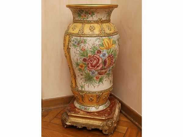 Grande vaso a balaustro in ceramica, Galletti Deruta