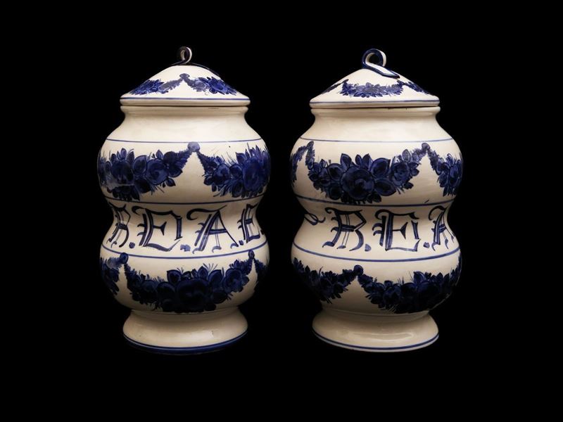 Coppia di Vasi da Farmacia in Ceramica