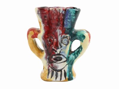 Piccolo Vaso Antropomorfo in Ceramica Policroma, Minghetti