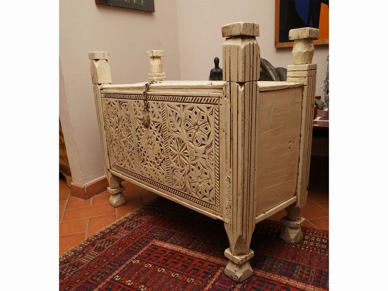 Cassapanca Etnica in Legno Laccato Bianco