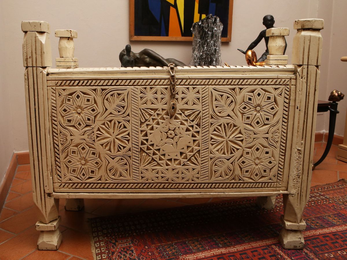Cassapanca Etnica in Legno Laccato Bianco