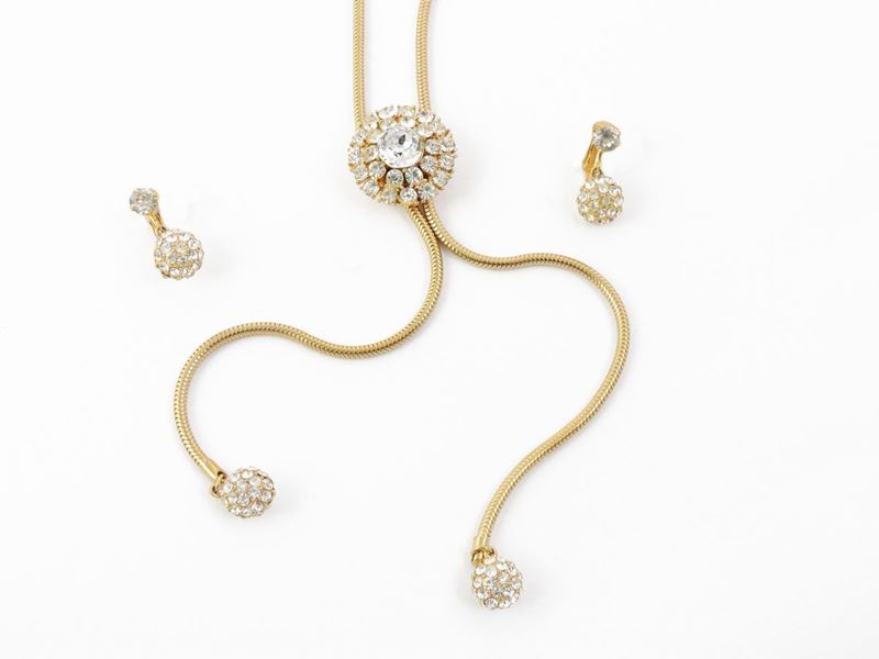 Demi Parure in Metallo Dorato e Strass, Kramer New York