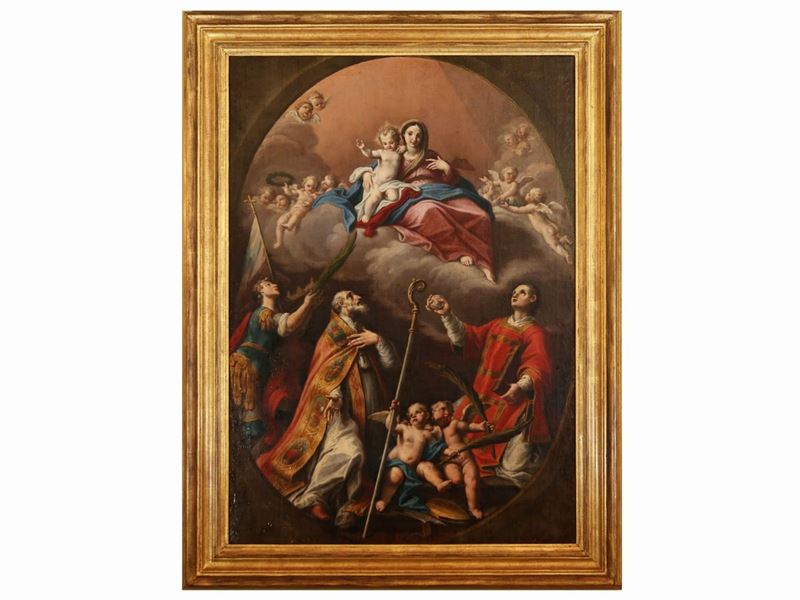 Scuola Marchigiana del XVII/XVIII Secolo - Apparizione della Madonna con Bambino ai Santi Eustach...