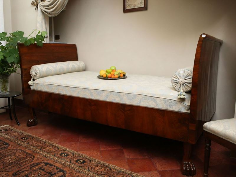 Letto a Barca Singolo Impiallacciato in Ciliegio