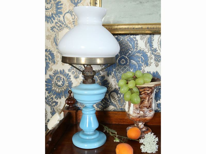 Coppia di Lumi Ad Olio in Opaline Turchese