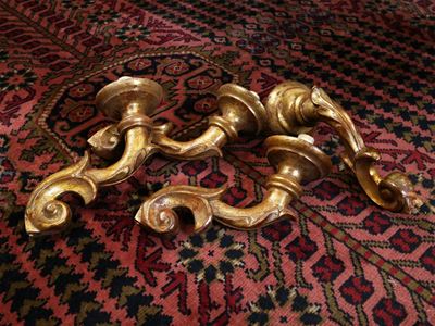 Quattro Bracci Portacandele in Legno Laccato e Dorato