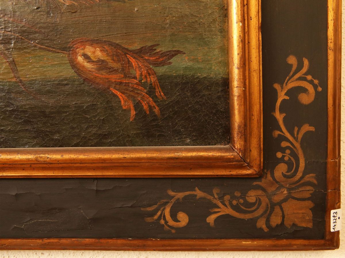 Maniera della Pittura del XVII/XVIII Secolo - Natura Morta con Cane e Vaso di Fiori