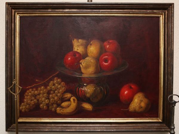 Carlo Ferranti - Natura morta con frutta e coppa in vetro