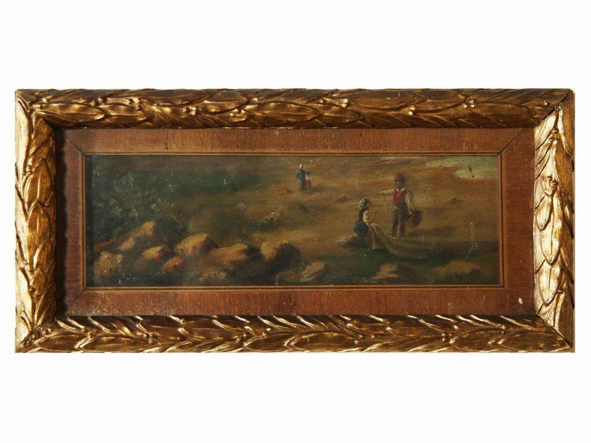 Scorcio di Paesaggio con Contadini e Paesaggio Lacustre