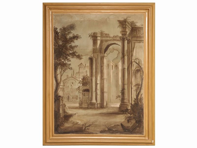 Scuola Romana del XIX Secolo - Capriccio Architettonico