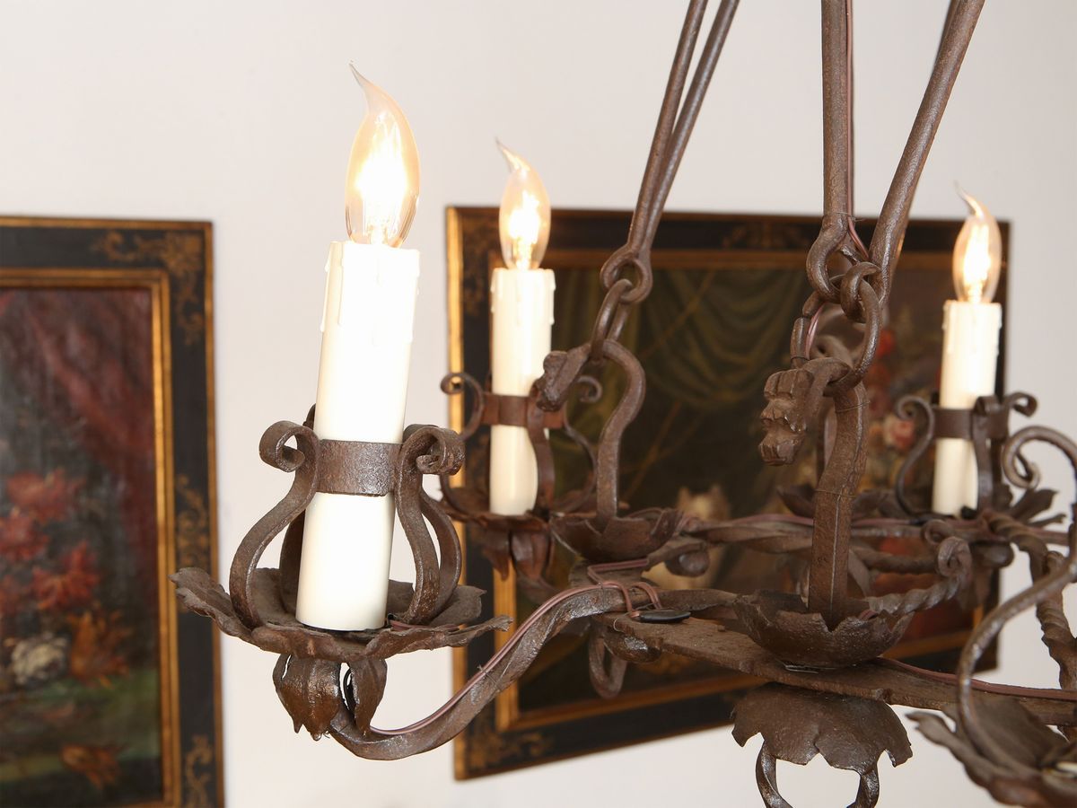Lampadario a Corona in Ferro Battuto
