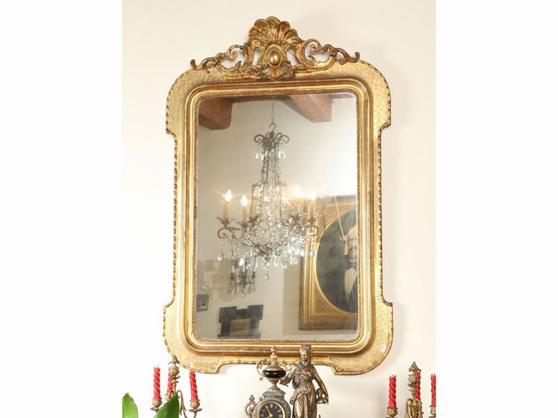 Specchiera con Cornice in Legno e Pastiglia Dorata
