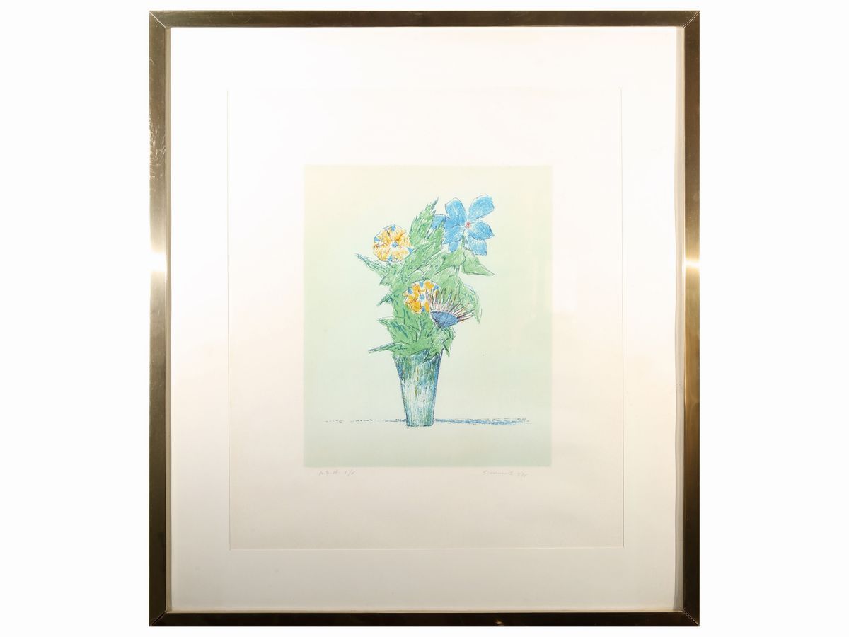 Composizione Geometrica e Vaso di Fiori