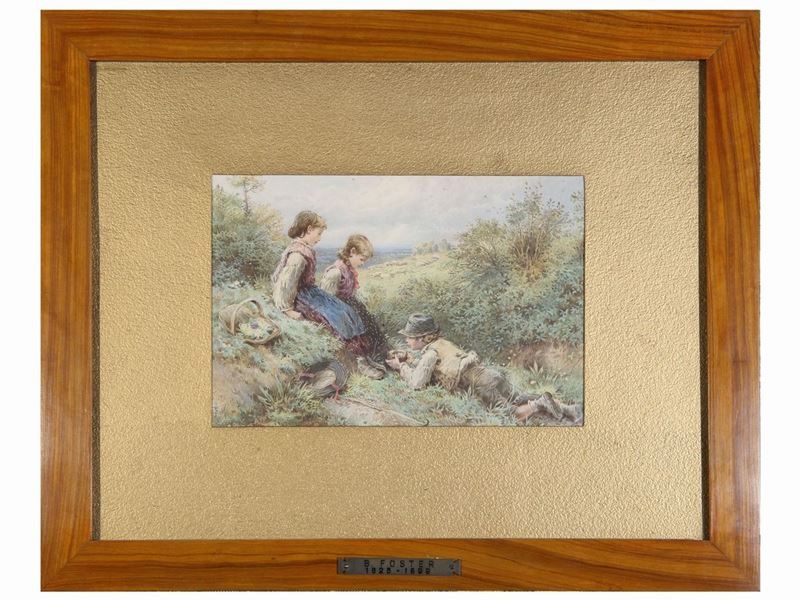 Myles Birket Foster - Paesaggio Campestre con Contadinelli