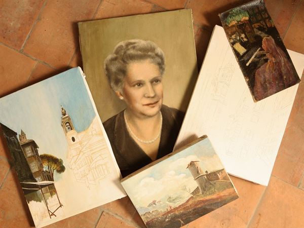 Lot of sketches and paintings on canvas  - Auction Furniture and paintings from ancient palace in the Marche - Maison Bibelot - Casa d'Aste Firenze - Milano