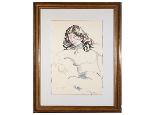 Enzo Faraoni : Ritratto femminile 1971  - Asta Arte Moderna e Contemporanea - Maison Bibelot - Casa d'Aste Firenze - Milano