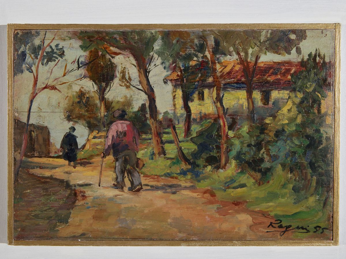 Basso Ragni - Viale Alberato con Persone 1955