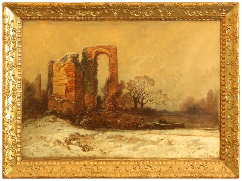 Paesaggio Innevato con Rovine