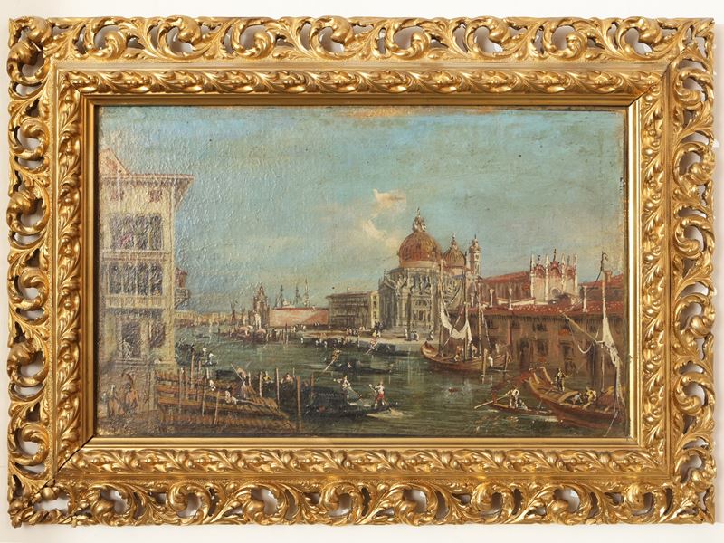Scuola Veneta del XIX Secolo - Scorcio Veneziano con la Basilica della Salute