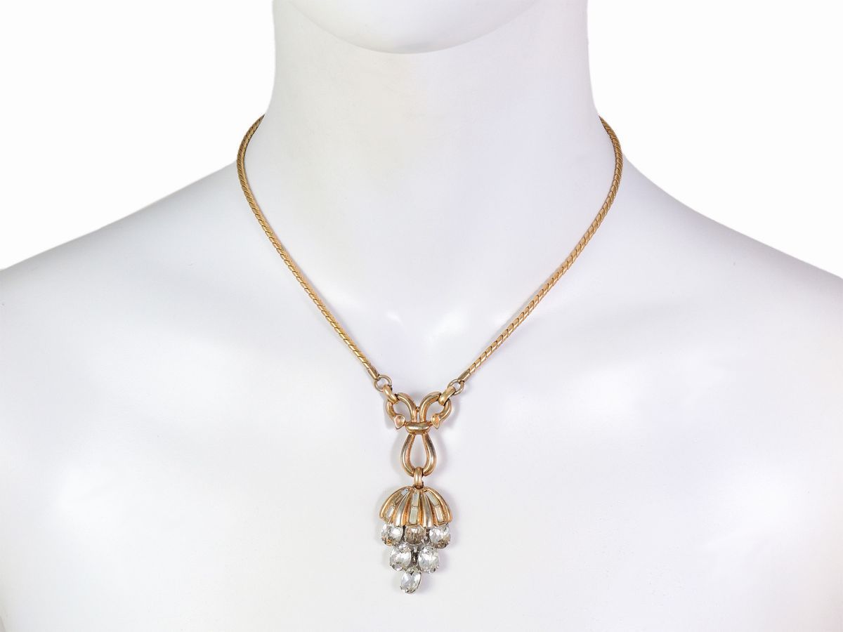 Parure in Metallo Dorato e Cristalli, Trifari
