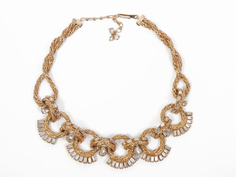 Collana in Metallo Dorato e Cristalli, Hattie Carnegie