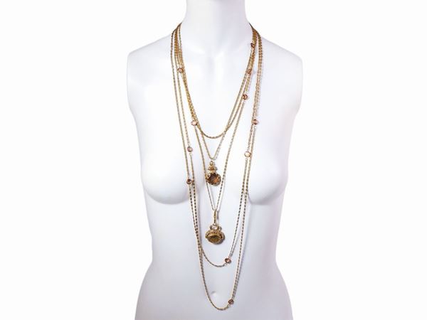 Multi-strand necklace in metal and glass, Goldette