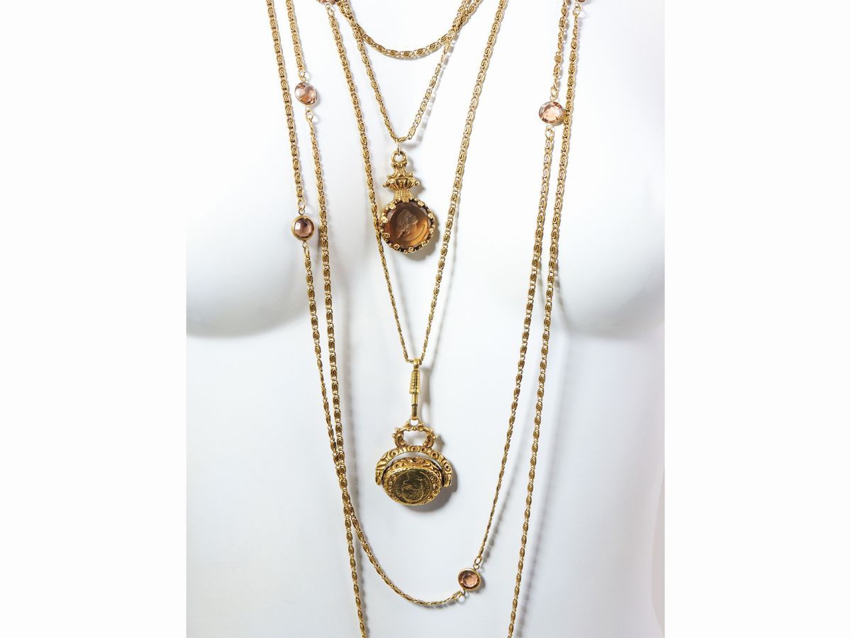 Collana Multifilo in Metallo e Vetro, Goldette