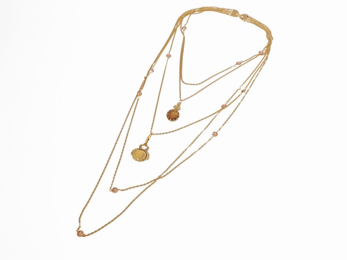 Collana Multifilo in Metallo e Vetro, Goldette