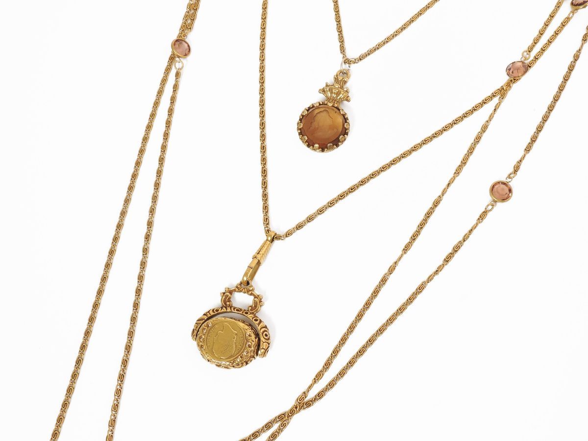 Collana Multifilo in Metallo e Vetro, Goldette