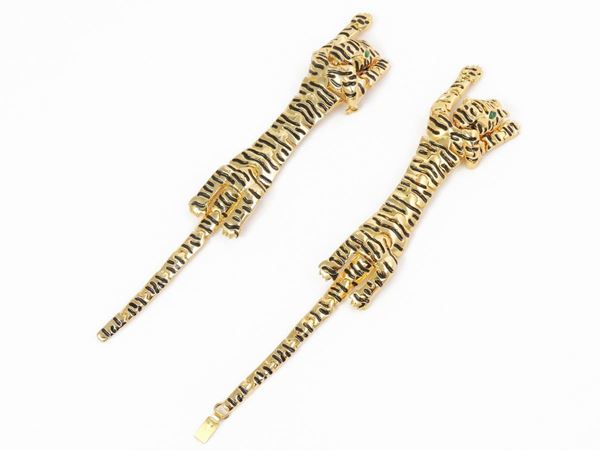 Demi parure animalier in gilded metal and enamels