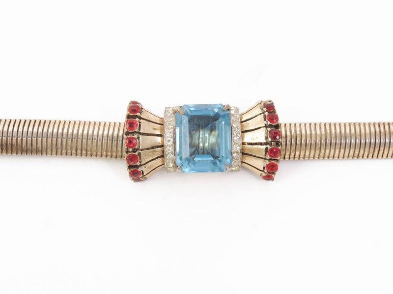 Bracciale in Argento Sterling Dorato, Strass e Cristallo, Coro